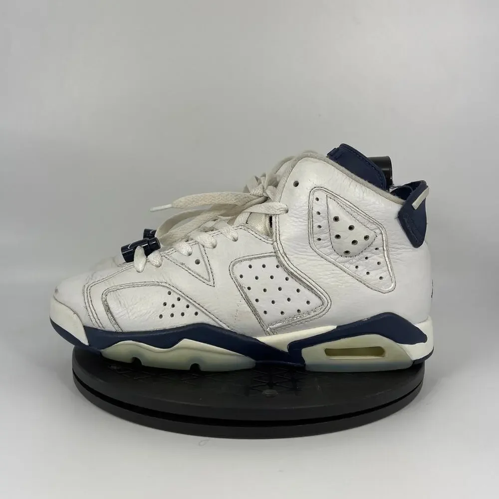 Nike Air Jordan 6 Retro 'Midnight Navy' Basketball Shoes Size 6Y White Blue